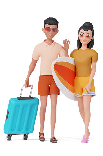 Showcasing 3D illustrations of Adults. 3D nomads are going for vacation.